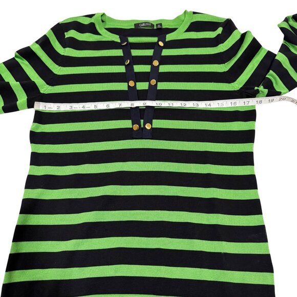 Carlisle Silk Blend Long Sleeve Green Black Stripe Women's Sweater Blouse Size L - Picture 6 of 7